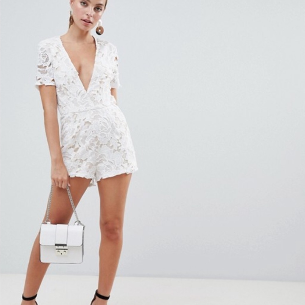 White Plunge Lace Romper